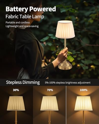 Portable cordless rechargeable table lamp with touch control on an outdoor patio table