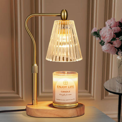 Candle warmer lamp with a glowing bulb warming a candle, safe for homes with pets and children