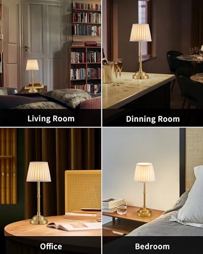 Portable cordless rechargeable table lamp with touch control on an outdoor patio table