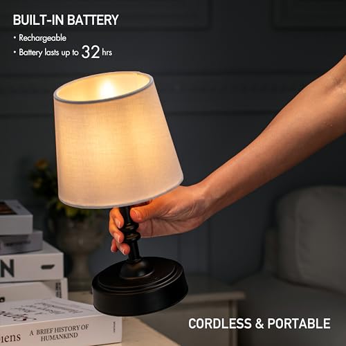 Cordless table lamp with rechargeable battery, portable for apartment dwellers