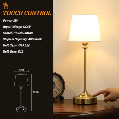 Cordless table lamp with metallic finish, portable and rechargeable, for ambient lighting anywhere