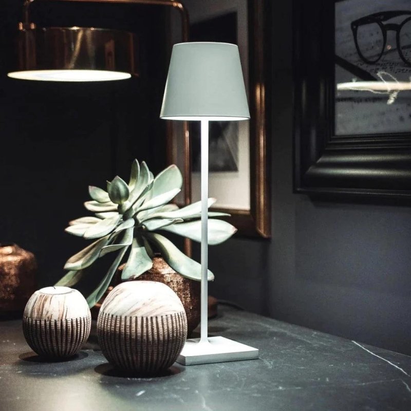 Waterproof cordless table lamp for outdoor entertaining