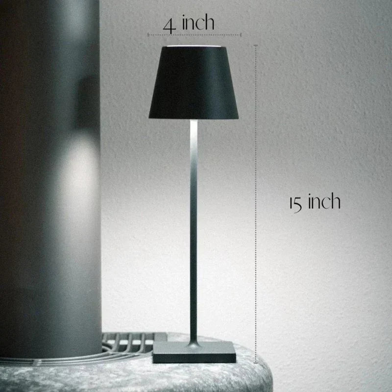 Cordless waterproof table lamp on an outdoor dining table for patio use