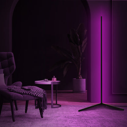 RGB corner floor lamp with colorful lighting modes for party ambiance in a living room