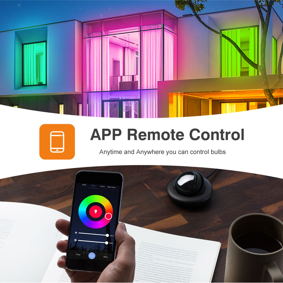 WiFi smart RGB light bulb with color-changing glow for renters and beginners