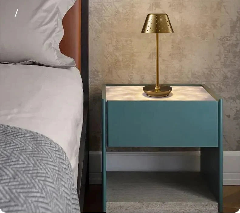 Cordless rechargeable LED table lamp with metal shade and touch base for apartment dwellers