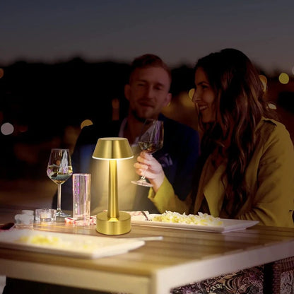 Cordless rechargeable table lamp with touch dimmer for camping and outdoor use