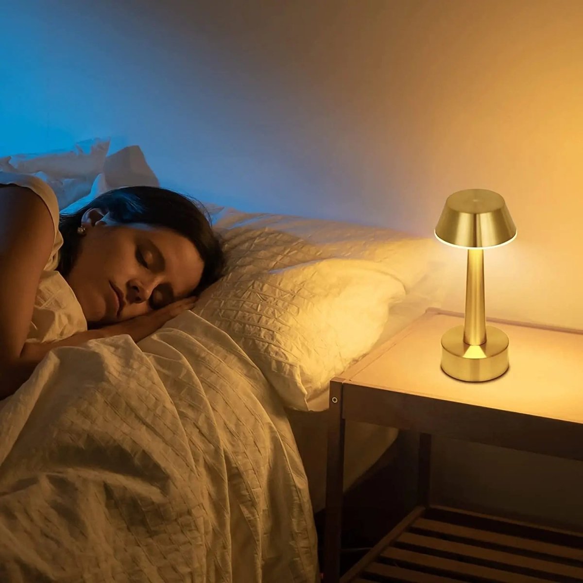 Cordless rechargeable table lamp with touch dimmer for camping and outdoor use