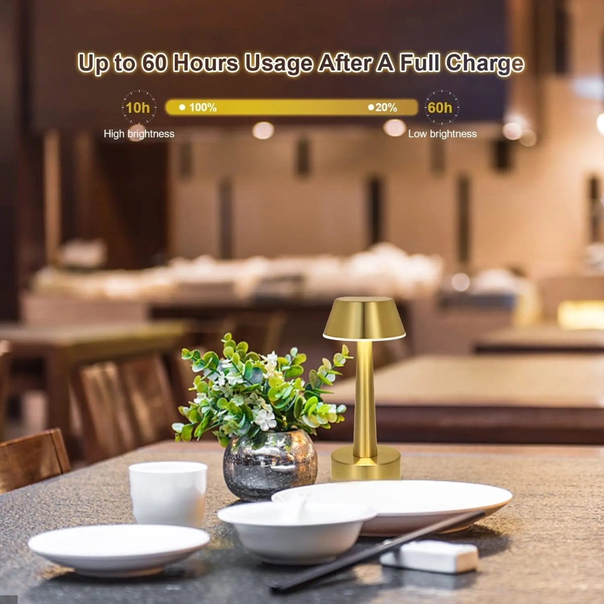 Cordless rechargeable table lamp with touch dimmer for camping and outdoor use