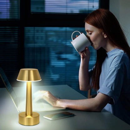 Cordless rechargeable table lamp with touch dimmer for camping and outdoor use
