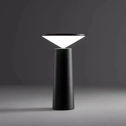 Cordless rechargeable LED table lamp with rotating head for camping and outdoor use