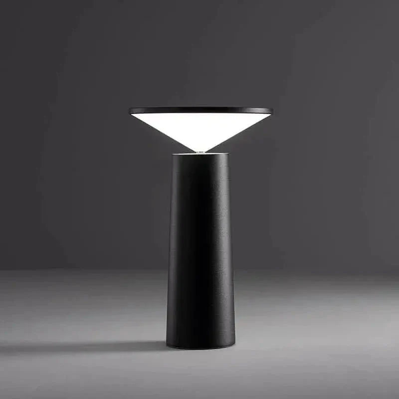 Cordless rechargeable LED table lamp with rotating head for camping and outdoor use