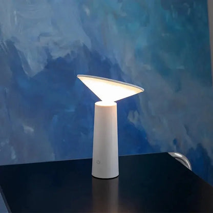 Cordless rechargeable LED table lamp with rotating head for camping and outdoor use