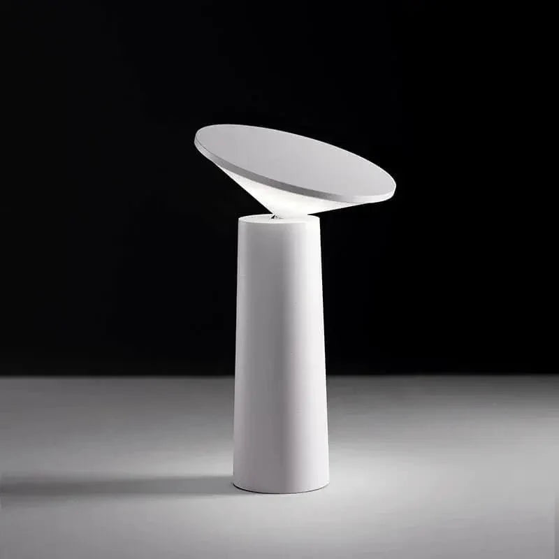 Cordless rechargeable LED table lamp with rotating head for camping and outdoor use