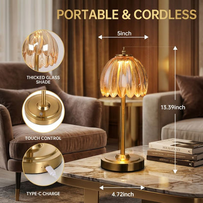 Cordless tulip table lamp in soft green for minimalist living room