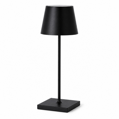 Black cordless restaurant table lamp on a white background
