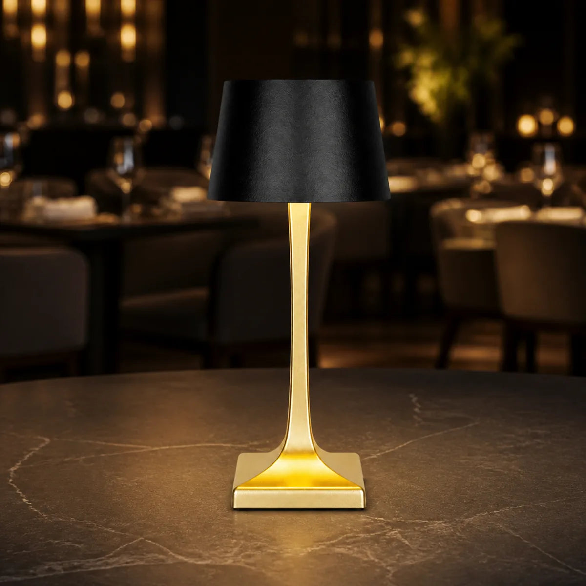 Gold and black cordless restaurant table lamp