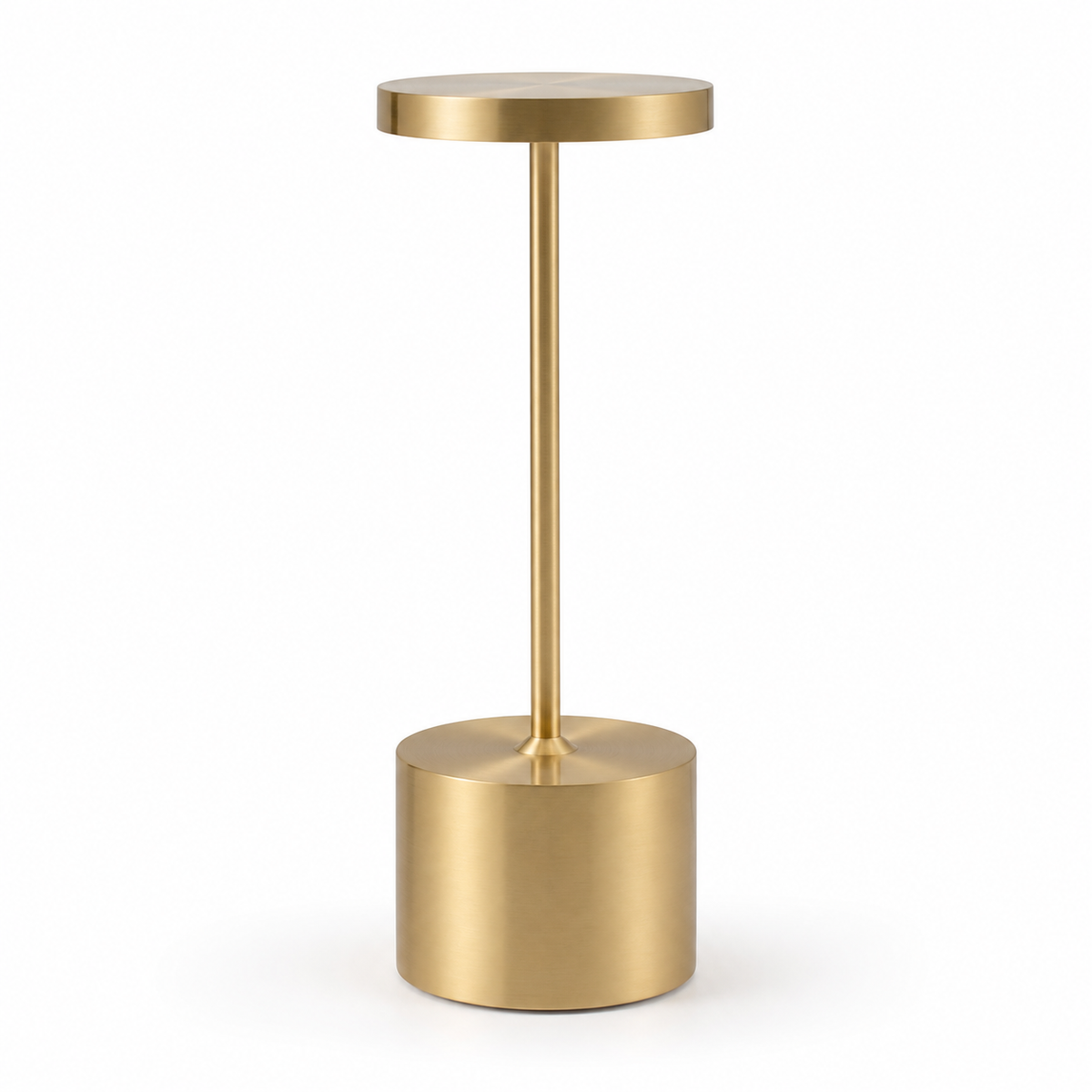Gold IP54 cordless outdoor table lamp on a white background