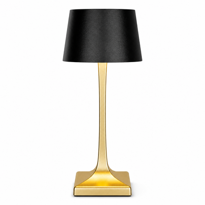 Gold and black IP54 cordless restaurant table lamp on a white background