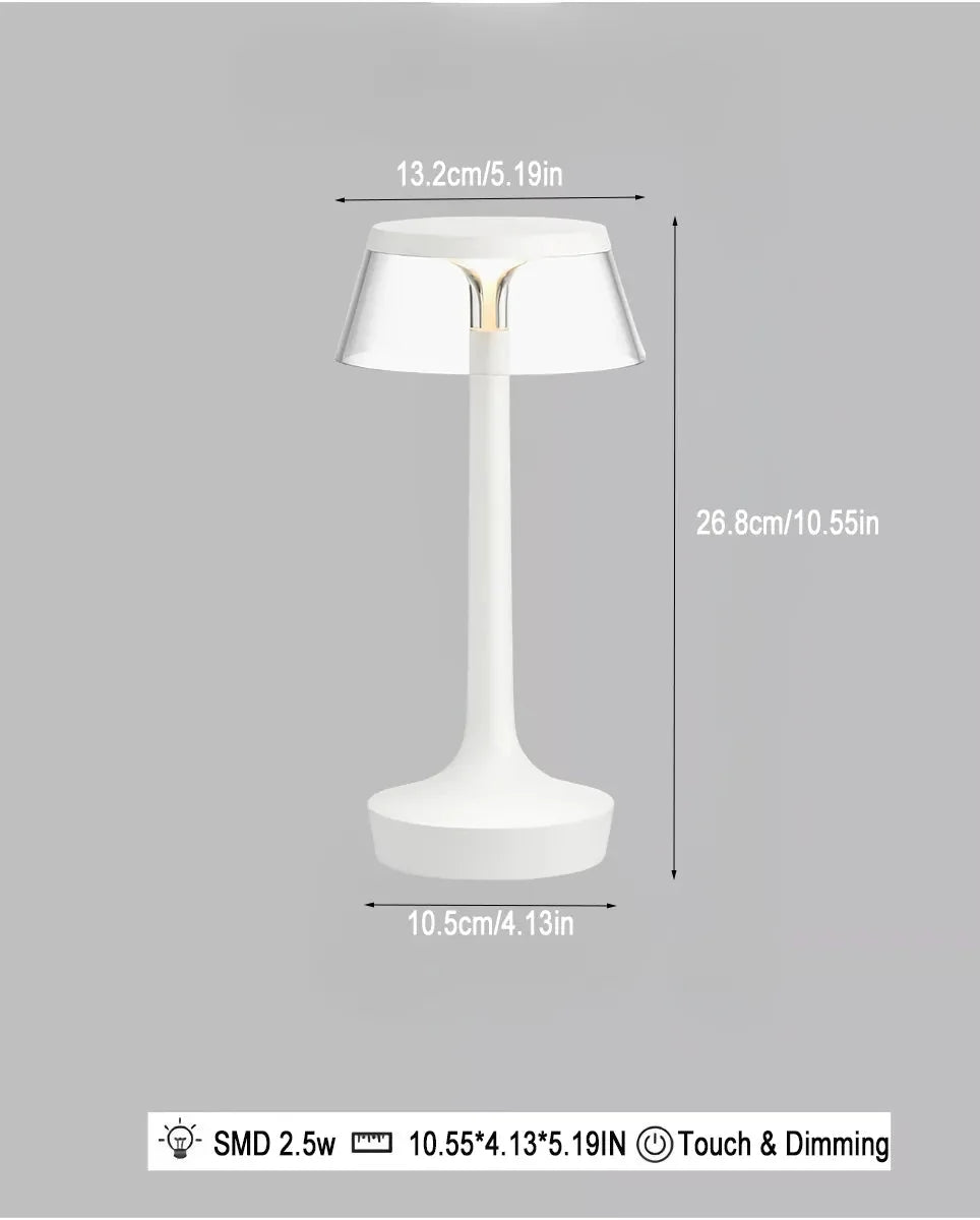 Cordless touch-controlled table lamp with warm glow on a nightstand in an apartment