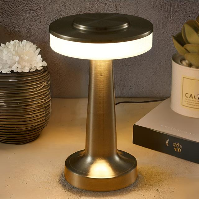 Cordless LED table lamp with touch dimmer on a nightstand in a nursery