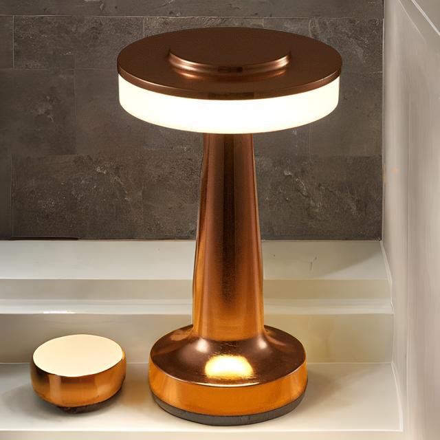 Cordless LED table lamp with touch dimmer on a nightstand in a nursery