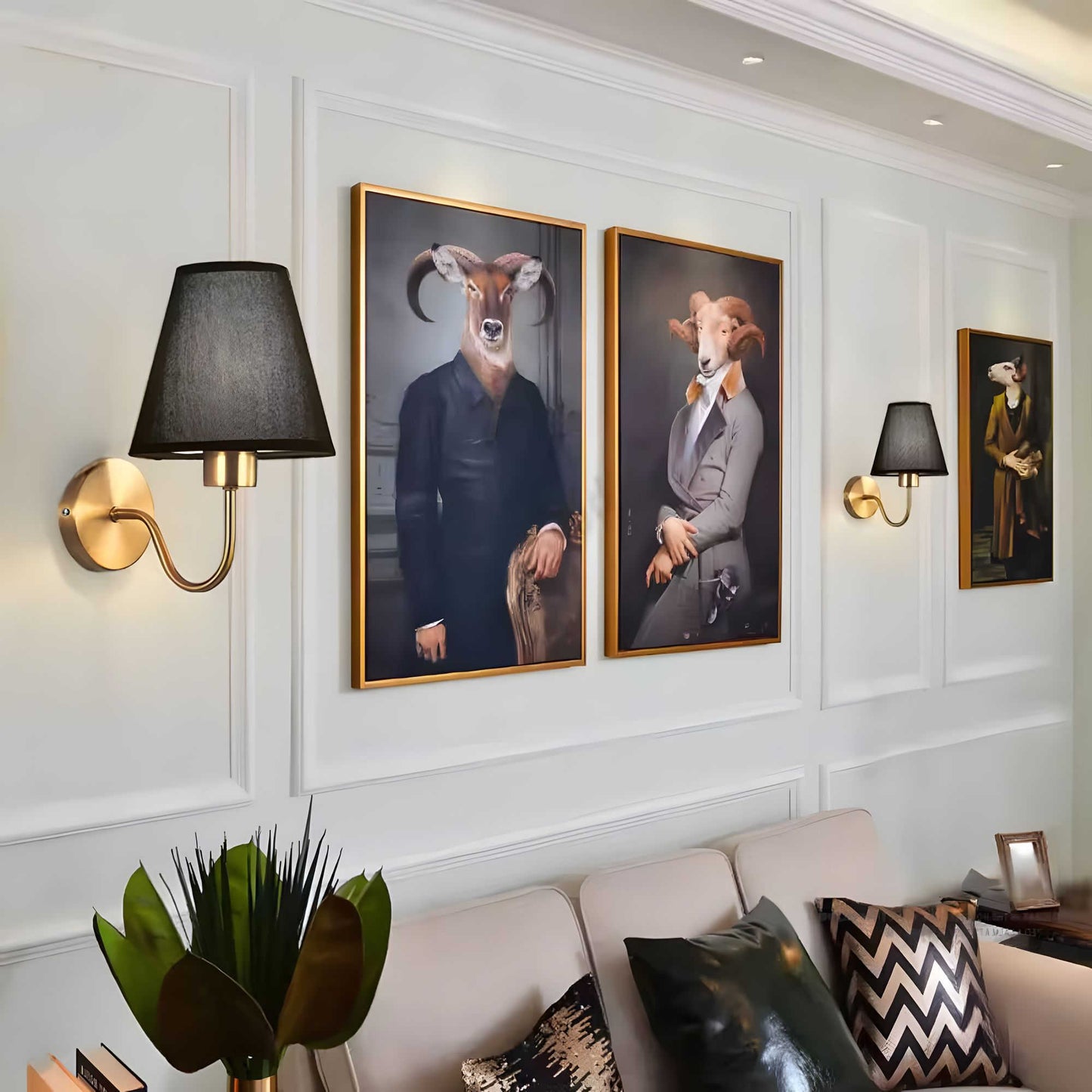 Wireless wall sconce with fabric shade mounted on wall, no wiring, for renters
