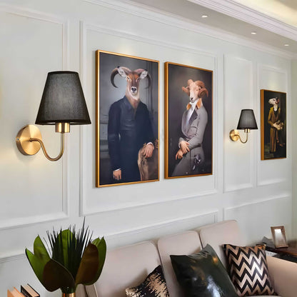 Wireless wall sconce with fabric shade mounted on wall, no wiring, for renters