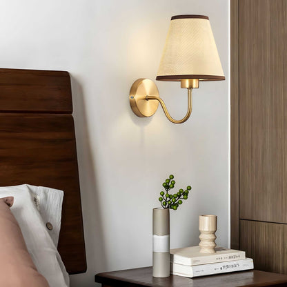 Wireless wall sconce with fabric shade mounted on wall, no wiring, for renters