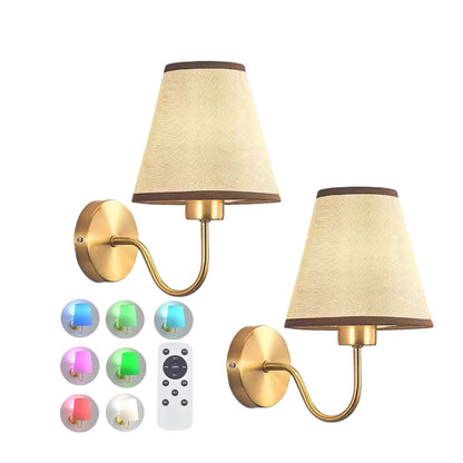 Wireless wall sconce with fabric shade mounted on wall, no wiring, for renters