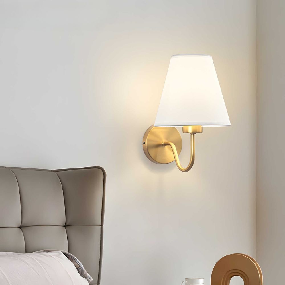 Wireless wall sconce with fabric shade mounted on wall, no wiring, for renters