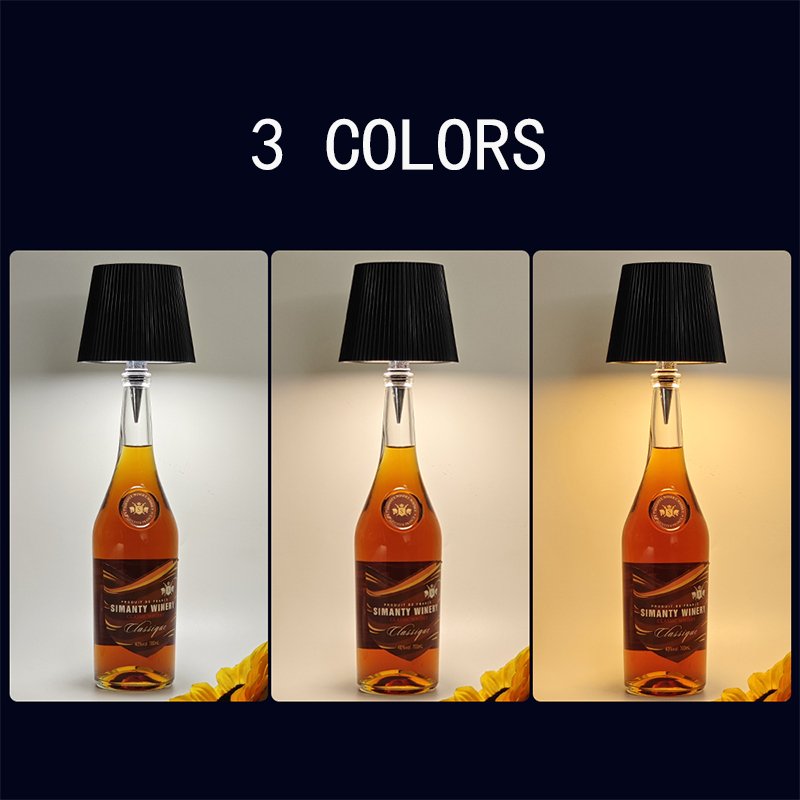 Wine Bottle LED Table Lamp -  Rechargeable Touch Control. Atmosphere Night Light