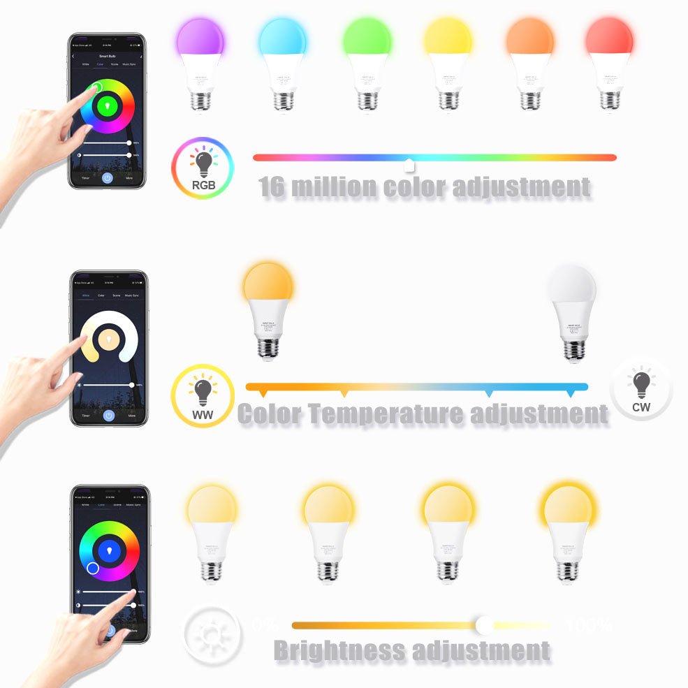 WiFi smart RGB light bulb with color-changing glow for renters and beginners